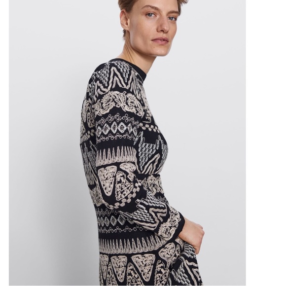 Zara Limited Edition Embroidered Dress Black/Ecru - Picture 5 of 12